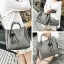 3pcs/set Fashion Women Beads Tassel PU Clutch Shoulder Bucket Bags (Grey)