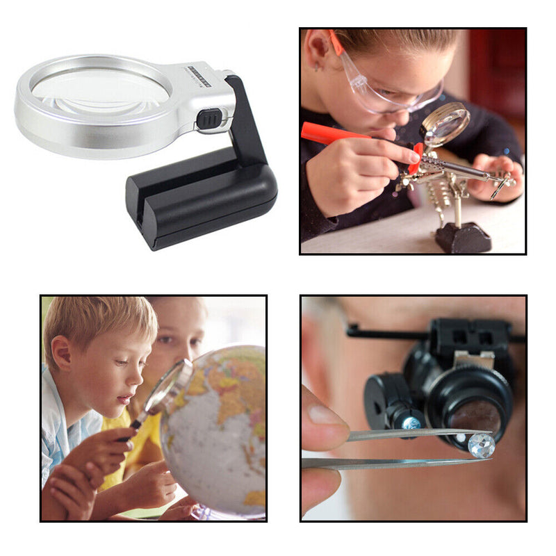 3X Reading Portable Handheld Magnifier Glass with 2 LED Lights Folding Loupe