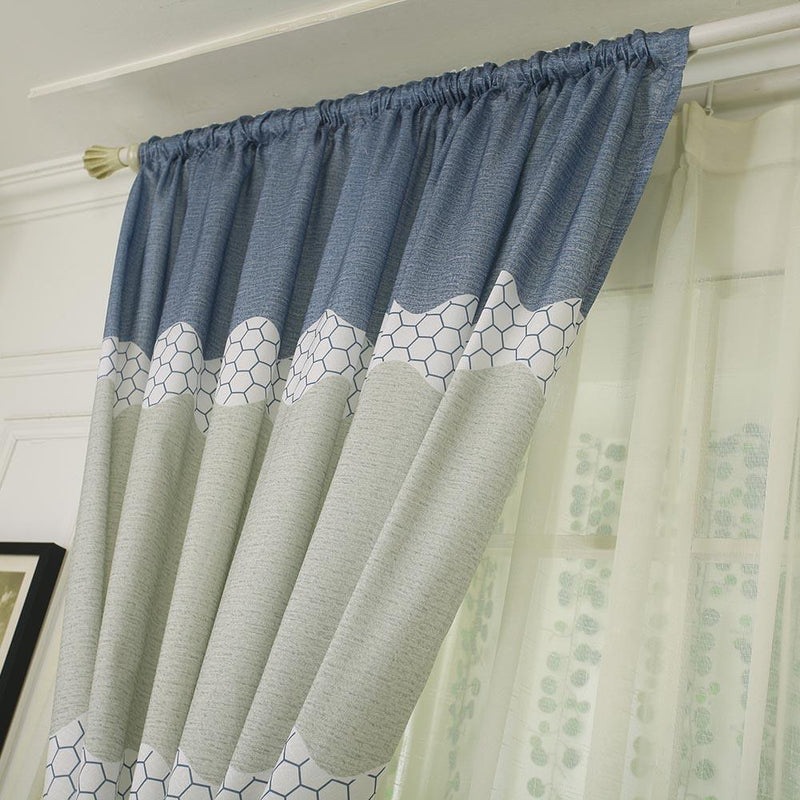 2PCS Wide Strip Shading Curtain Bedroom Semi Blackout Purdah(Blue)