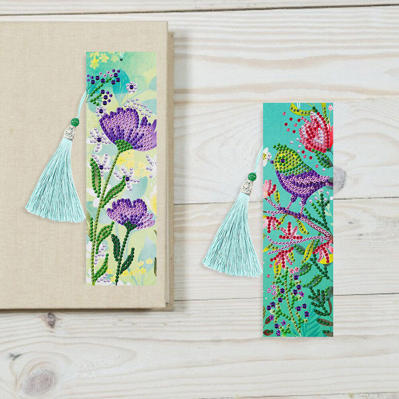 2pcs 5D Diamond Painting Leather Flowers Bookmarks Books Cross Stitch Craft Gift