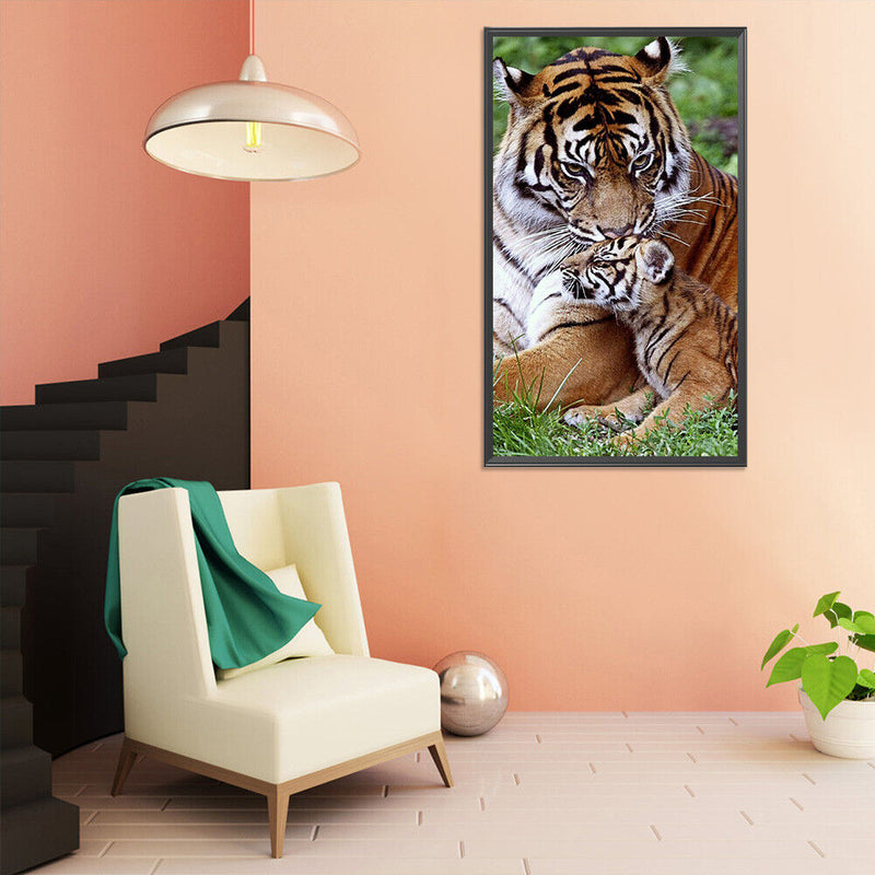5D DIY Diamond Painting Tiger Mom and Son Full Round Drawing Home Decoration