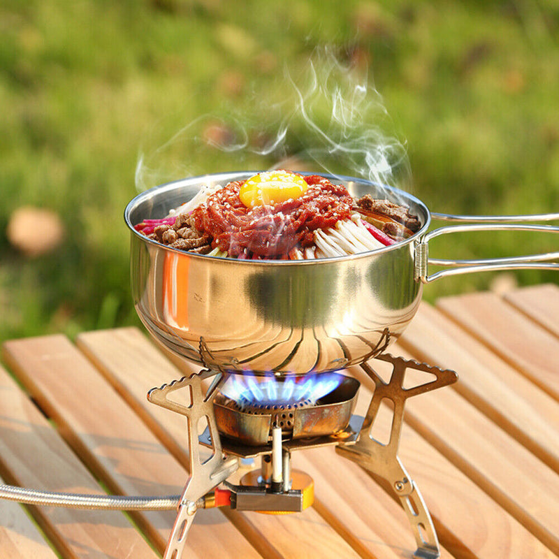 5 Piece Camping Tableware Set Stainless Steel Portable Cup Bowl Pot Tableware