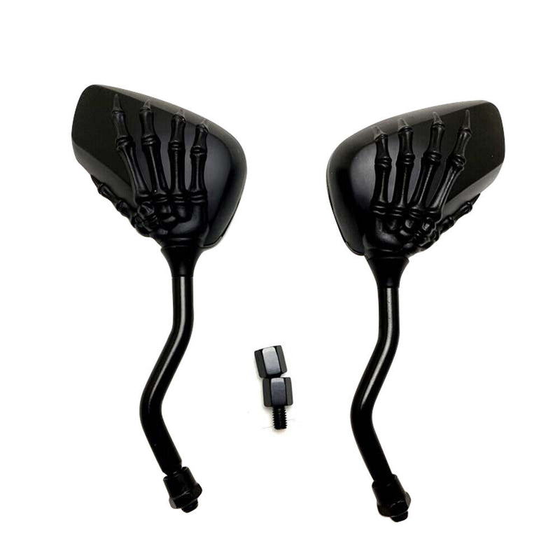 Skeleton Hand Motorcycle Mirrors 10mm 8mm Thread Universal 1 Pair (Black) Newly