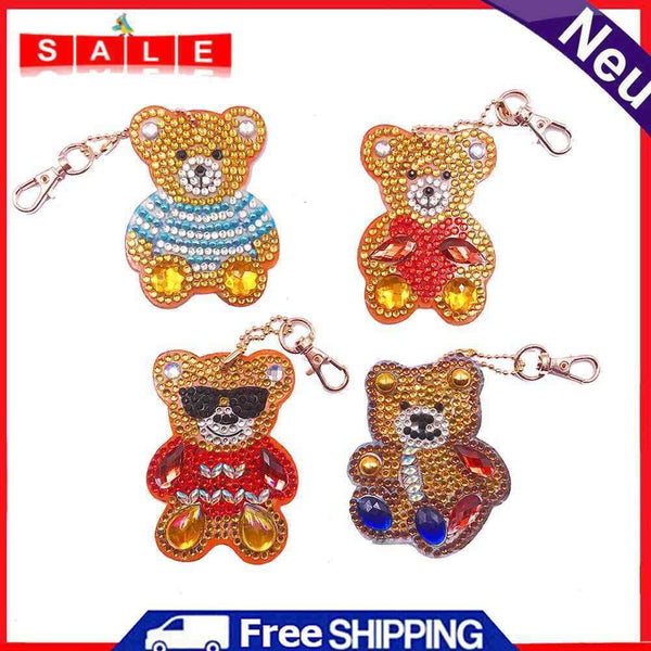 4pcs DIY Full Drill Special Shaped Diamond Painting Bear Rhinestone Keychains