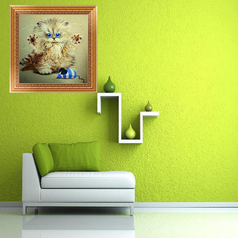 DIY 5D Round Diamond Rhinestone Cross Stitch Painting Home Decor Cute Cat