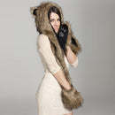 Warm Animal Fur Scarf Fluffy Plush Cap Ear Hood Shawl Glove Unisex