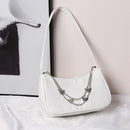 Fashion Ladies PU Leather Solid Color Underarm Bag Retro Butterfly Chain Purse