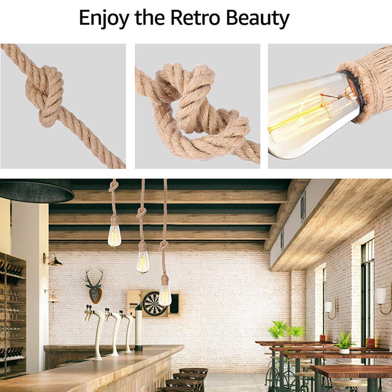 Hemp Rope Pendant Lights E27 for Loft Attic Industrial Hanging Lamp (80cm) Newly