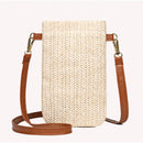 #A Straw Shoulder Bag Women Girl Woven Summer Travel Small Phone Pouch Coin Purs