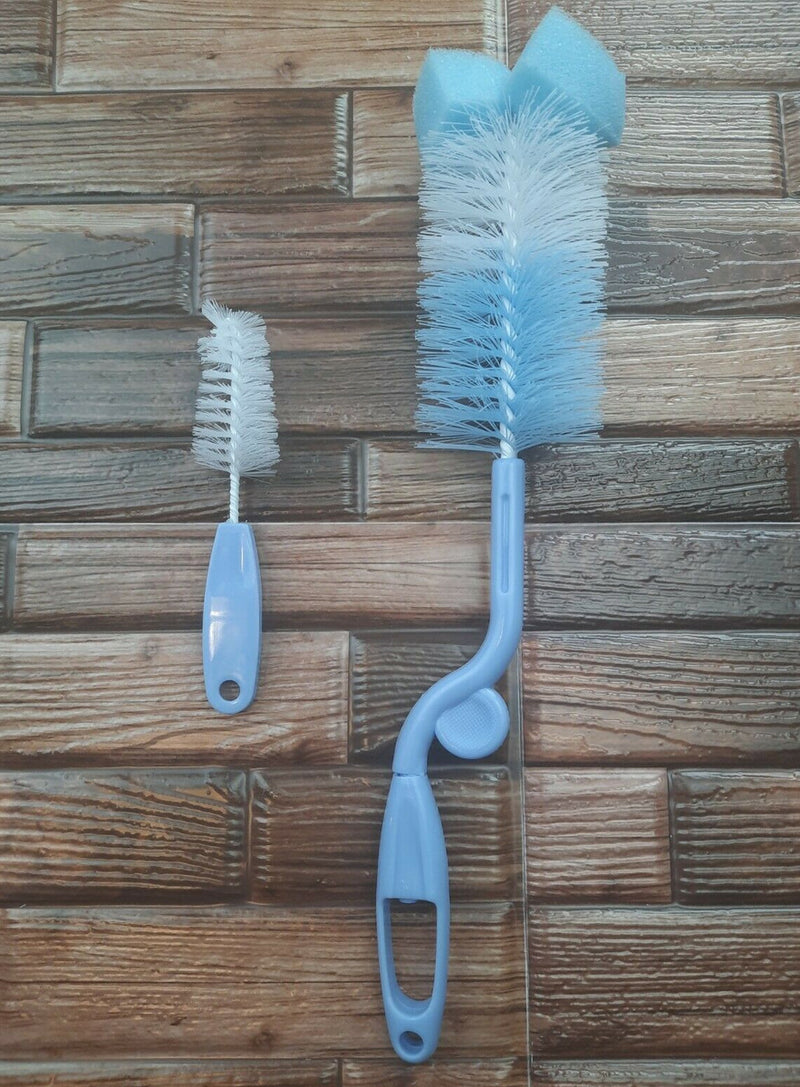 Blue Baby Bottle Brush 2pc Swiveling Action Nipple Cleaning Dishwasher Safe