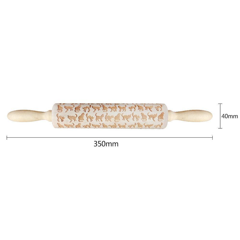 Cute Animal Wood Embossing Rolling Pin for DIY Baking Cookies Cake (Cat)
