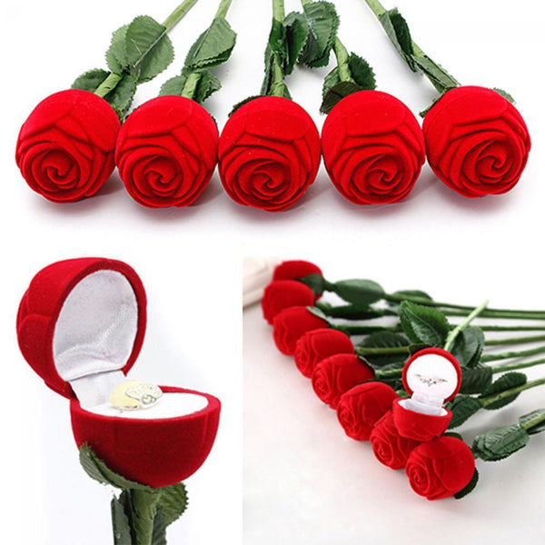 Wedding Valentine's Flower Red Rose Display Ring/Earrings/Pendant Jewelry Box