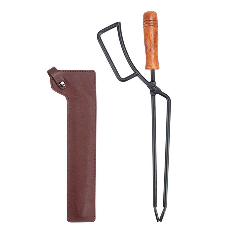 Charcoal Clamp Camping Bonfire Fireplace Fire Tongs with Leather Cover Barbecue