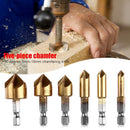 6pcs HSS Chamfer Drill Bit Hex Shank 90 Degree 6mm-19mm Countersink Chamfer