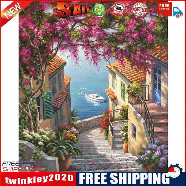 Seaside House Paint By Numbers Kit DIY Frameless Acrylic Picture On Canvas