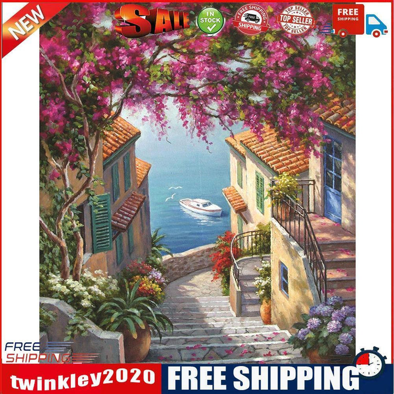 Seaside House Paint By Numbers Kit DIY Frameless Acrylic Picture On Canvas