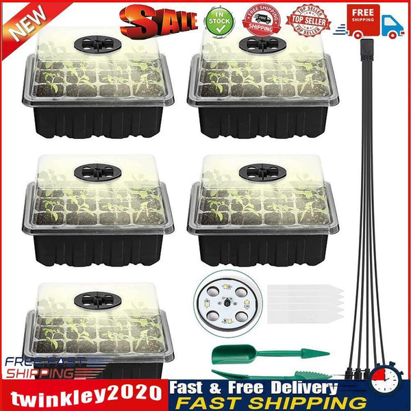 5pcs Seed Starter Trays with Grow Light Garden Plant Seedling Box (Black) Newly