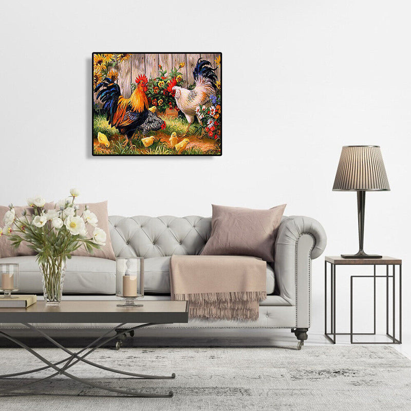 DIY Painting By Numbers Canvas Chicken Handpainted Oil Coloring Drawing Home Kit