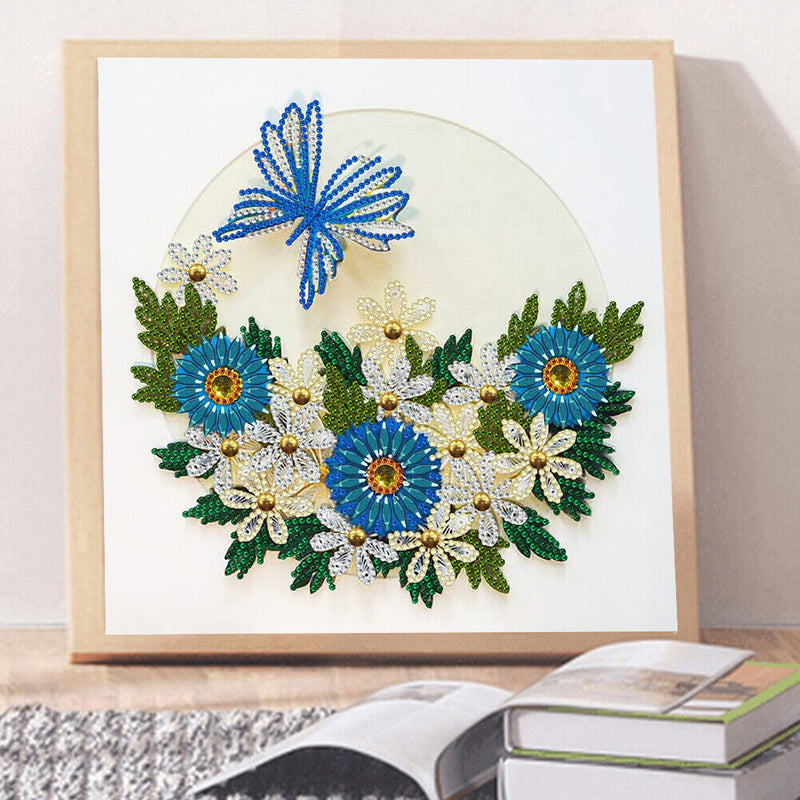 DIY Diamond Painting Kit Blue Flower Butterfly Partial Special Shape Drill