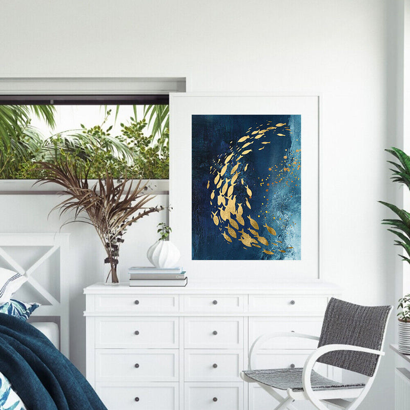 Hand Painted DIY Shoal of Fish Oil Canvas Paint By Numbers Drawing Kit Ornaments