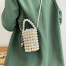 Mini Pearls Shoulder Bag Women Clutch Drawstring Bucket Small Crossbody Handbag