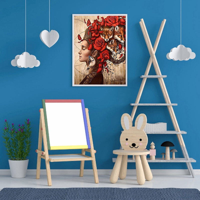 Fox Girl Oil Paint By Numbers Kits DIY Handpainted on Canvas Wall Pictures