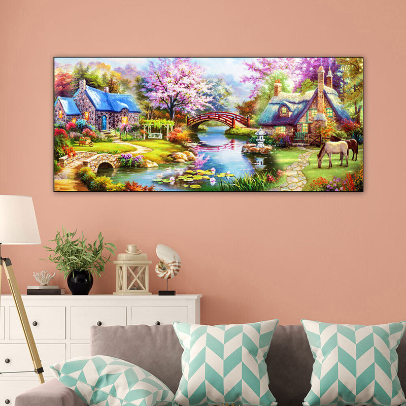 Woods Hut Waters Oil Paint By Numbers DIY Canvas Wall Picture Craft Home De