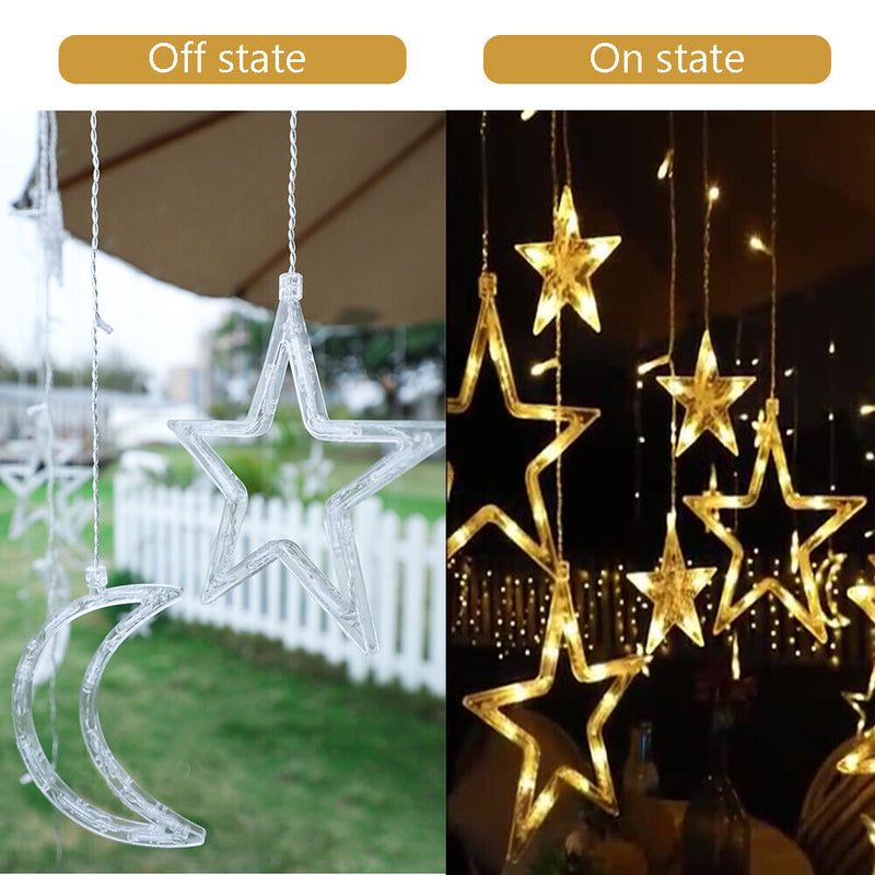 #A 138LED Solar Moon Star String Lights 8 Lighting Modes Waterproof Garden Light