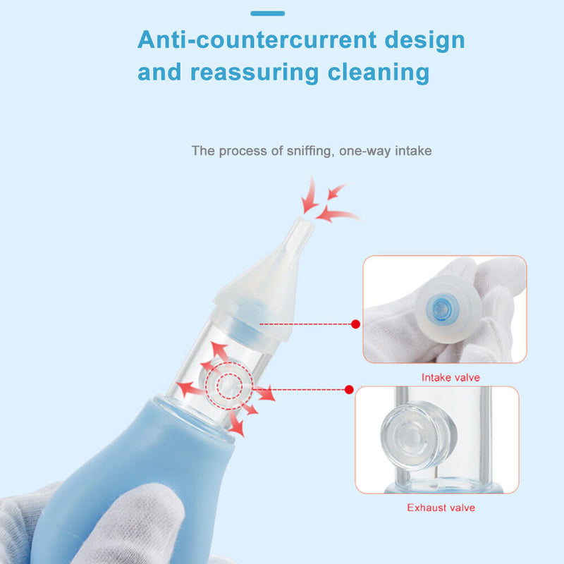 Silicone Baby Nose Cleaner Vacuum Sucker Infant Kids Nasal Aspirator (Blue)