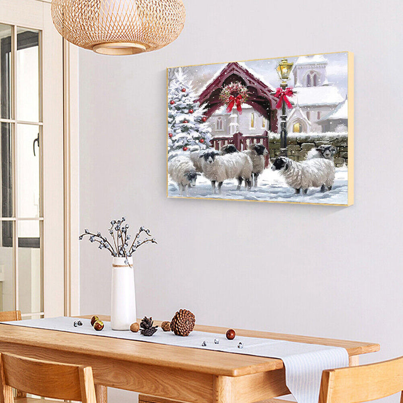 Frameless Oil Paint By Numbers DIY Snow Sheep Picture Craft Room Decoration Kit