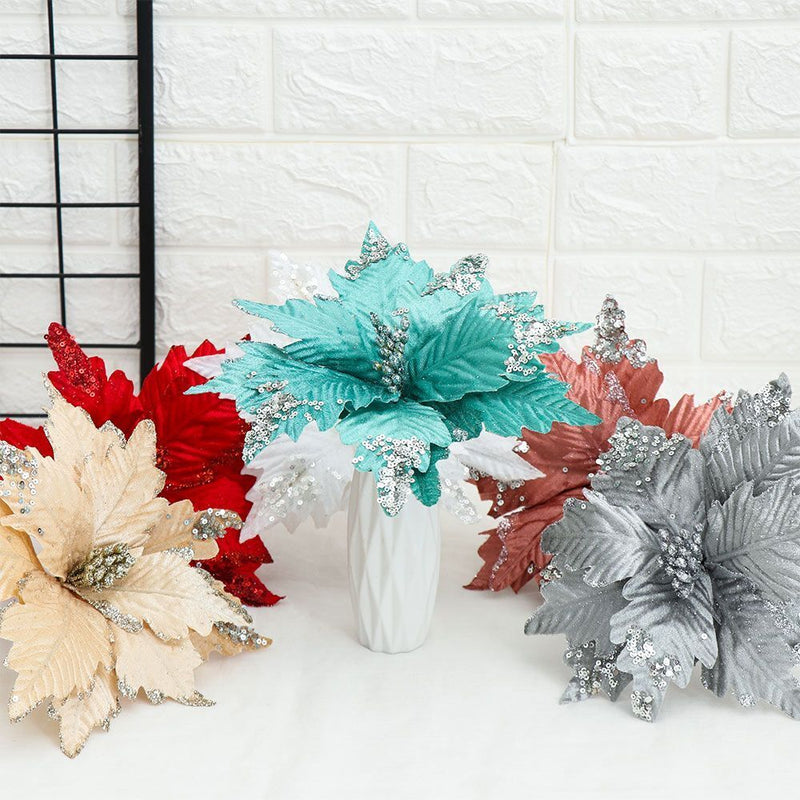 Wedding Favors Glitter Ornament Christmas Tree Flowers Xmas Gift Poinsettia