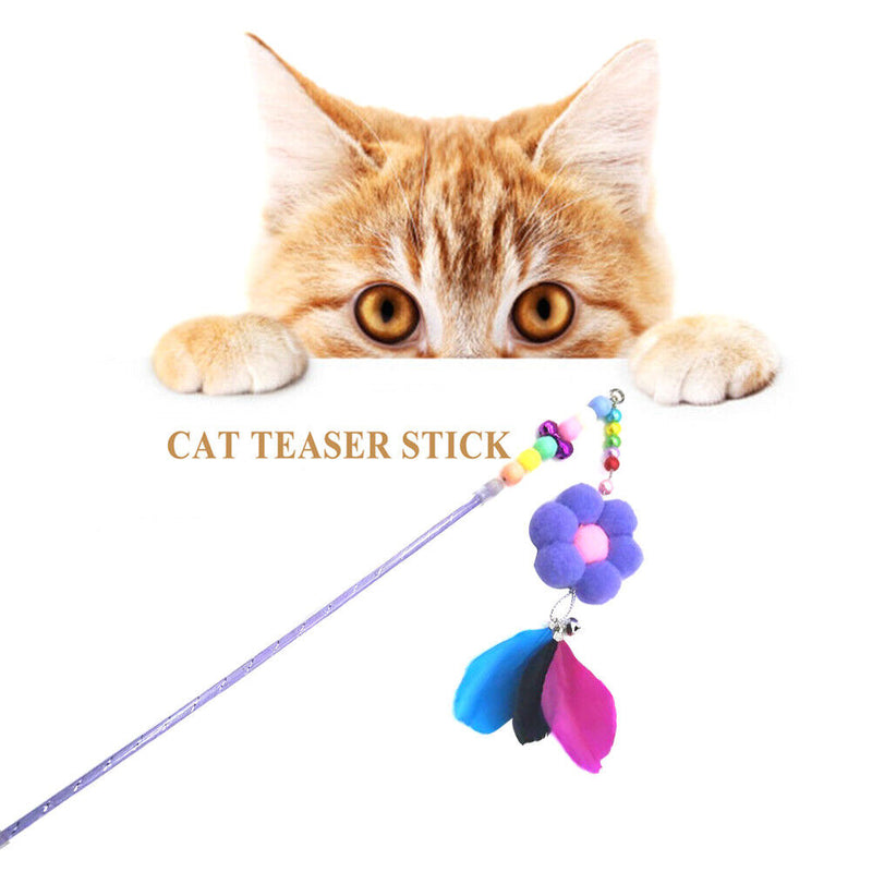 Feather Bell Flower Chaser Wand Funny Entertainment Cat Teaser Rod Stick Toys