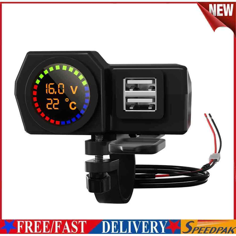 USB Motorcycle Charger Dual Ports Power Supply Adapter for Mobile Phone (A)