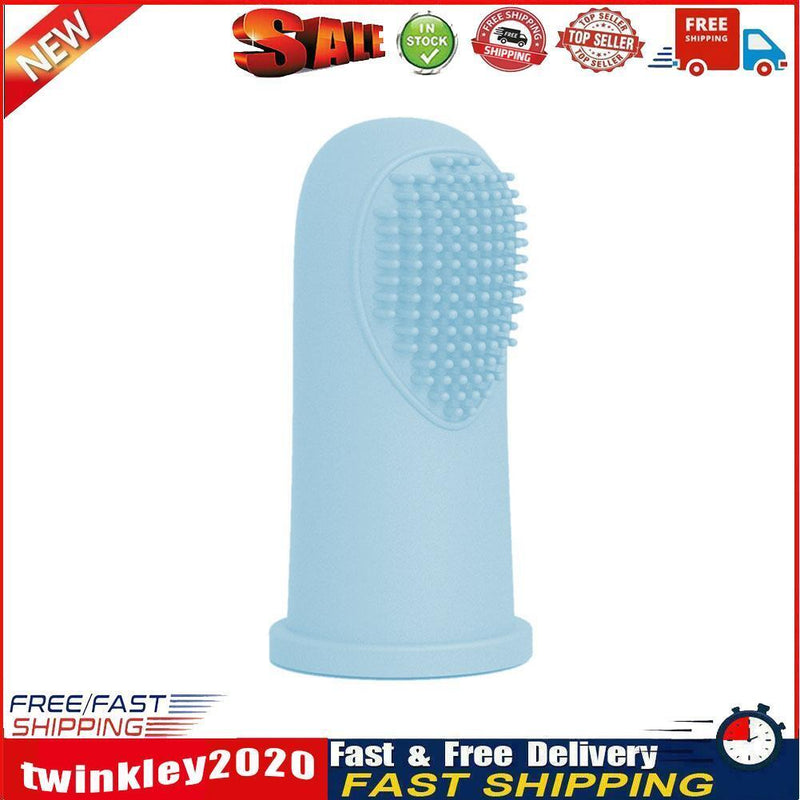 Silicone Dog Cat Finger Toothbrush Bad Breath Care Teeth Cleaning (Blue) Newly
