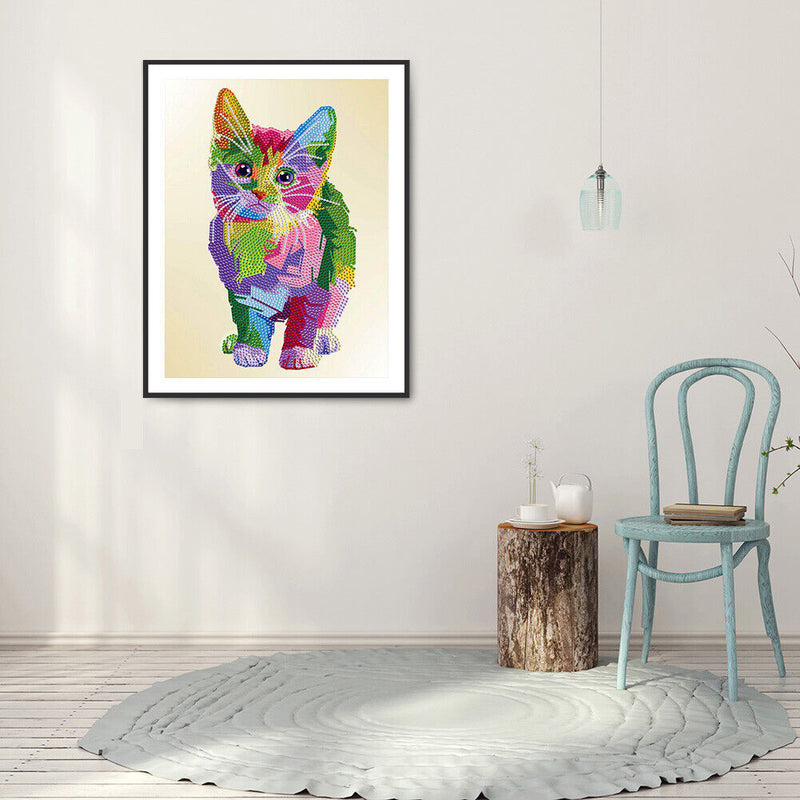 Partial Round Crystal Drill Colorful Cat Diamond Painting Draw Kit (KA301) Newly