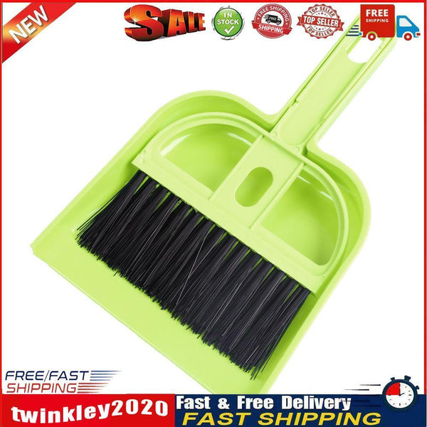 Mini Desktop Plastic Sweep Cleaning Brush Small Broom Dustpan Set (Green) Newly