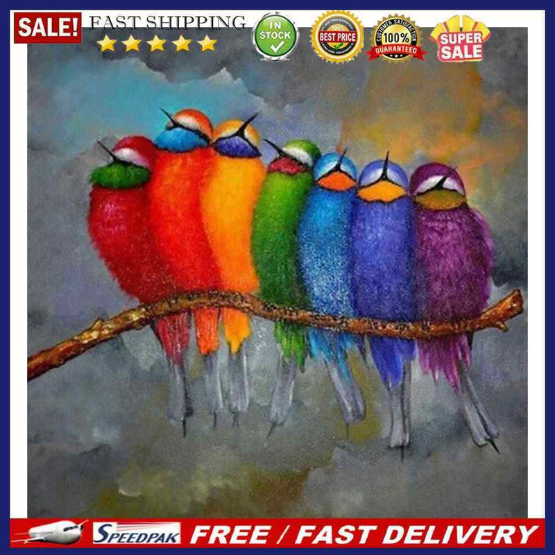 Oil Paint By Numbers Colorful Bird Frameless Picture Craft Kit for Living R