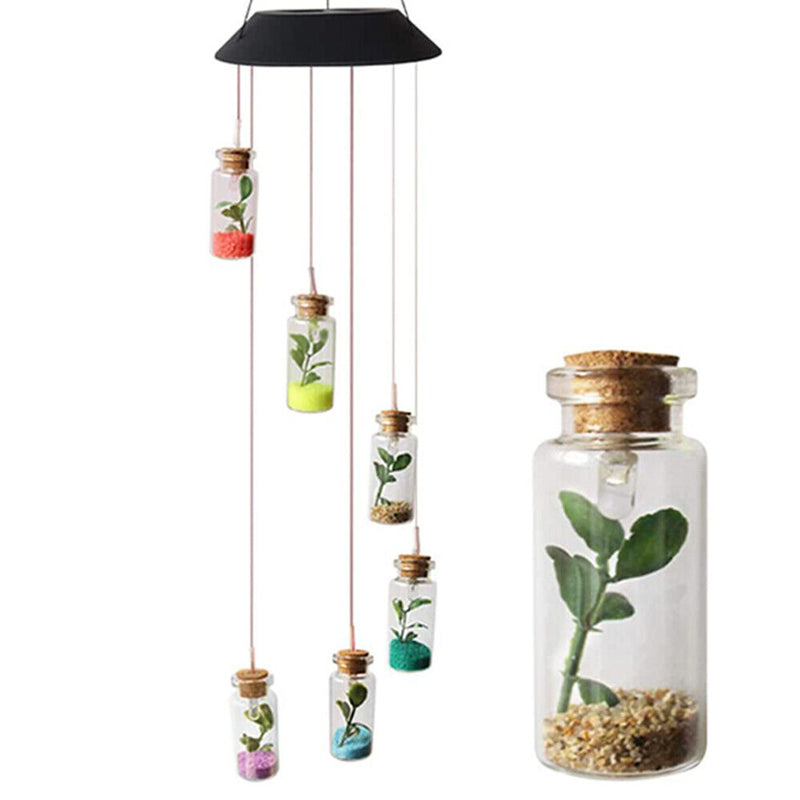 LED Solar Wind Chime Lamp Color Changing Wishing Bottle Hanging Light (A) Newly