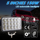 150W 15000LM 4x6 LED Headlight Hi/Low Sealed Beam Headlamp for Wrangler IP67