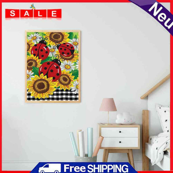 Diamond Drawing Sunflower Ladybug Specially Shaped Partial Drill 5D DIY Cr