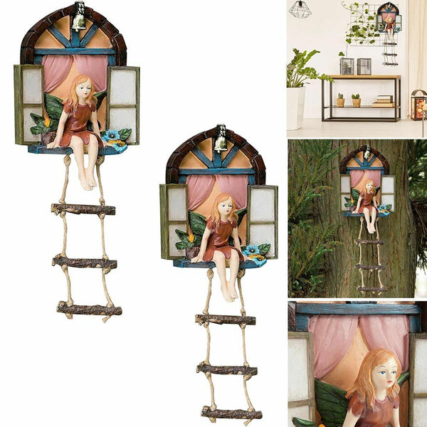 Yard Art Window Door Garden Decor Fairy House Hanging Tree Statue Sculpture