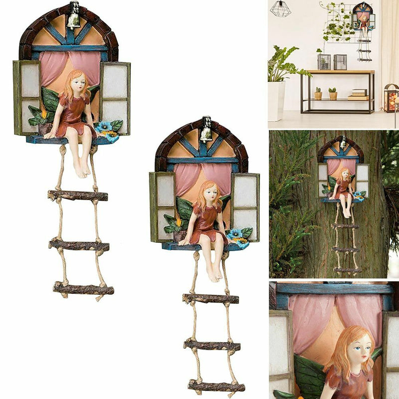 Yard Art Window Door Garden Decor Fairy House Hanging Tree Statue Sculpture