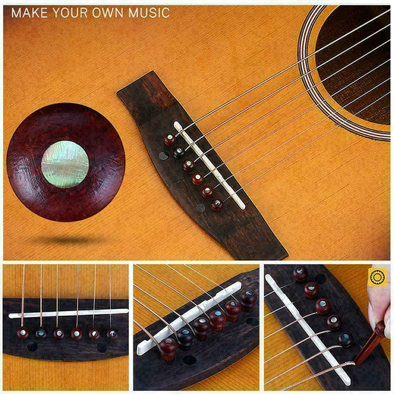 1 Set Acoustic Guitar Wood Bridge Pins Inlaid with T5E3 H3R8 Dot Abalone F8V4