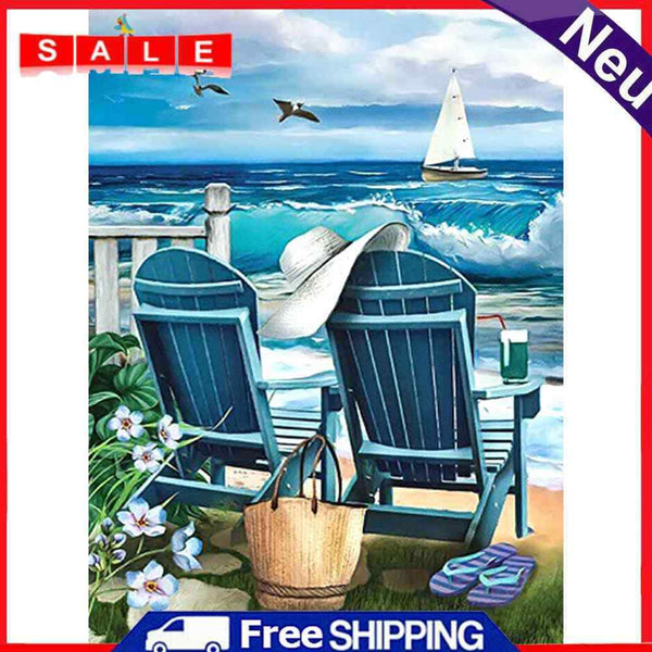 40x50cm Beach Lounge Chair Frameless Oil Paint By Numbers DIY Painting Craft Kit