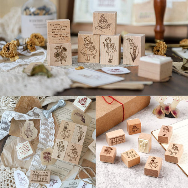 DIY Albums Forest Plants Wooden Rubber Stamp Flower Girl Printed Scrapbooking