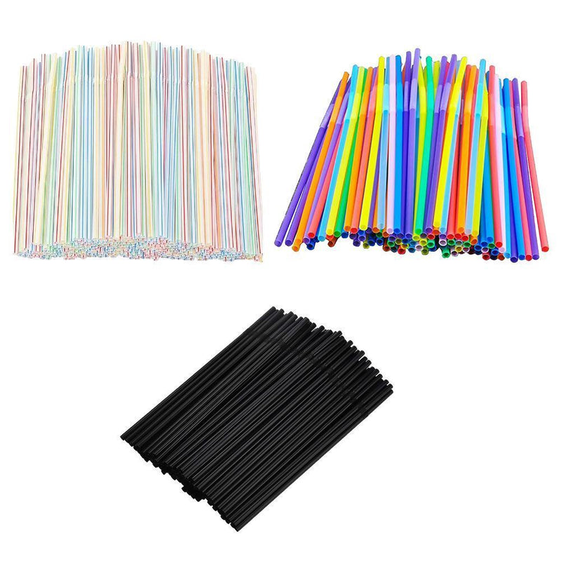3XDrinking Straws Stripe Colourful Plastic Drinking Straws (100 Pack Black)
