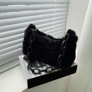 Retro Women Acrylic Chain Plush Underarm Bag Casual Small Handbags (Black)