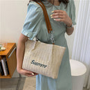 Letters Straw Shoulder Bags Large Capacity Women Summer Beach Underarm Tote Bag