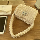 Fashion Bubble Flower Tote Bags Lady Solid Color Pleated Cloud Shopping Handbag