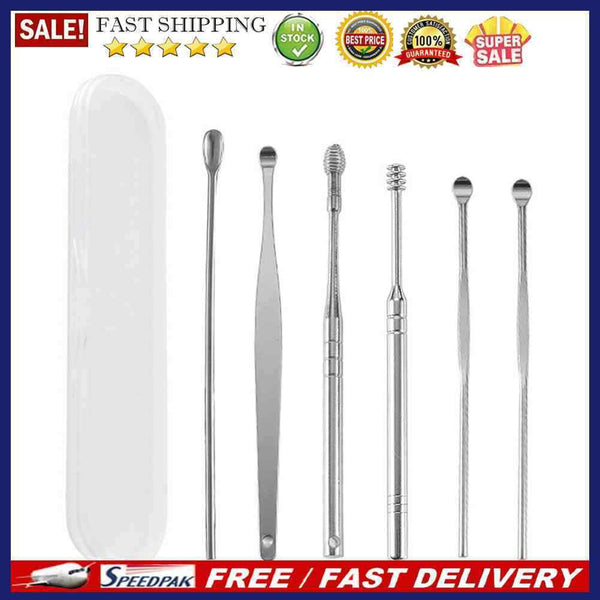 6pcs Ear Wax Picker Stainless Steel Spiral Earpick Wax Remover Ear Cleaning T